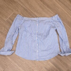 Express Blue and White Striped Button Down Shirt